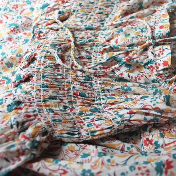 New Doen Emmaretta Floral Cotton Midi-Dress, Wilder Clover Floral, Size S - Picture 7 of 9